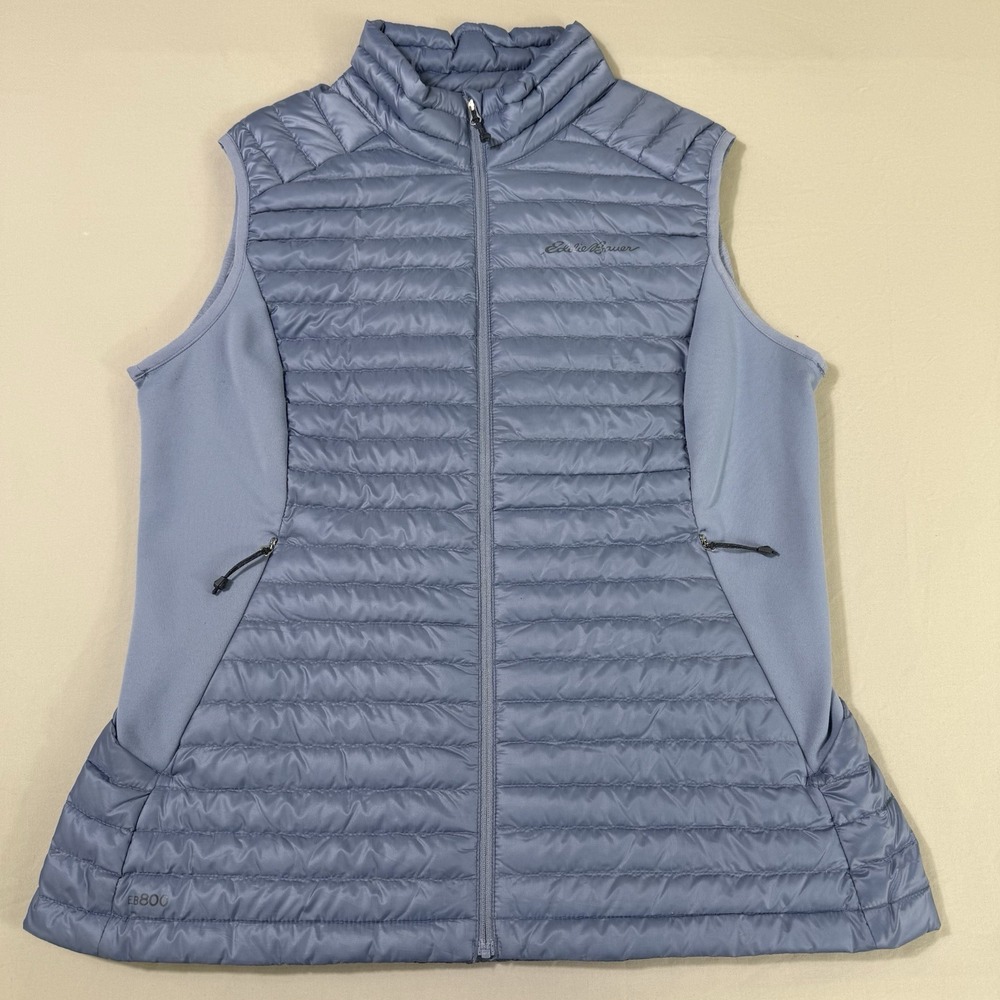 Eddie Bauer First Ascent EB800 Goose Down Puffer Vest Womens Large Blue Full Zip